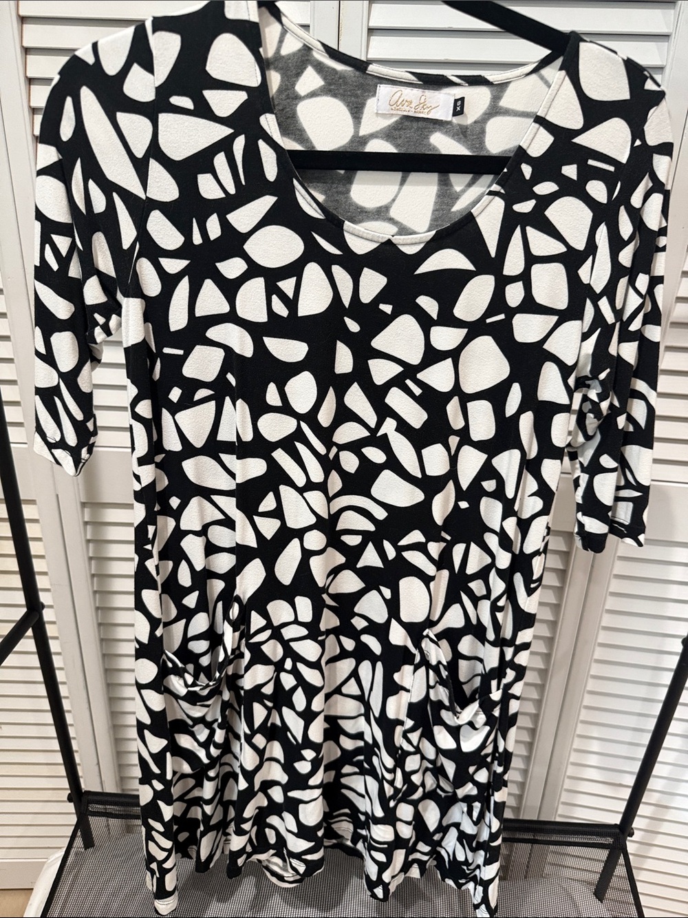 Ava Sky Black & White Patterned Scoop Neck Dress -XS